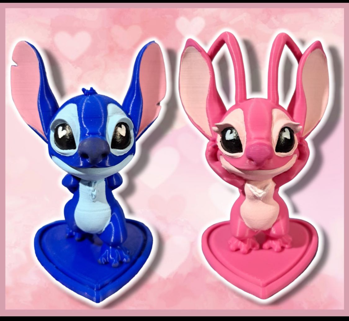 Stitch and Angel on Hearts