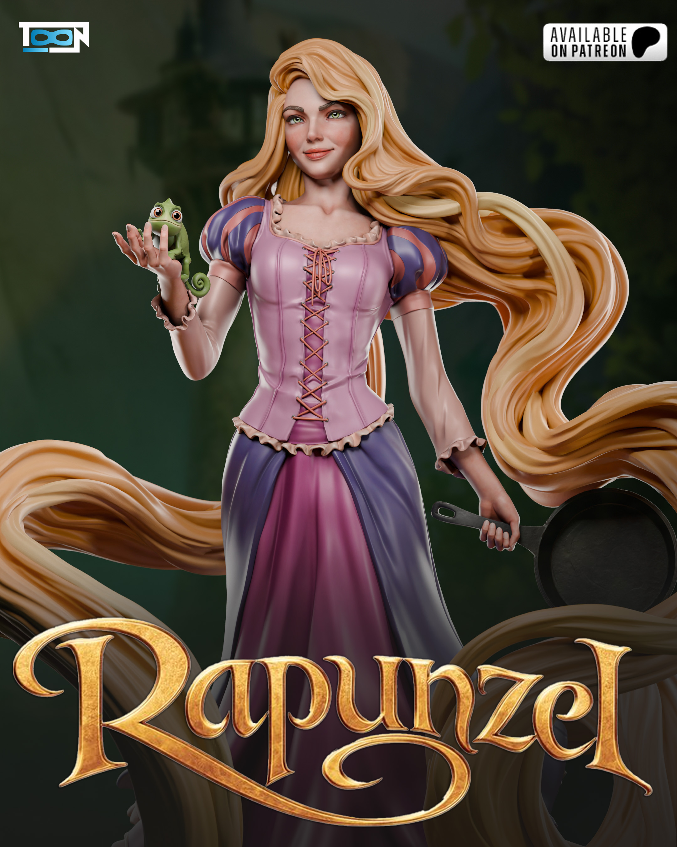 Rapunzel With a lizard and a frying pan