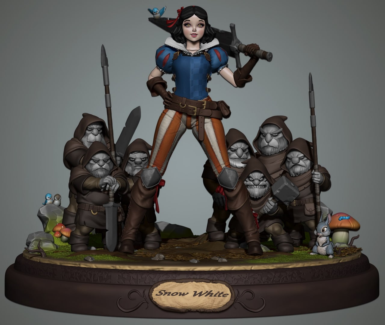 Snow White Diorama With Sword And Dwarfs